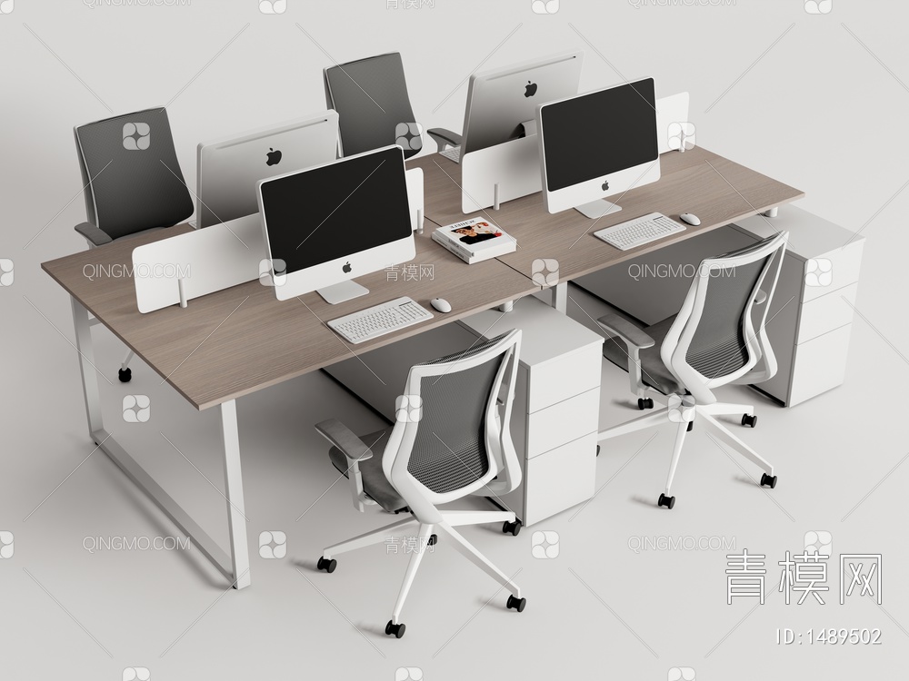 员工办公桌椅 多人办公桌 电脑桌SU模型下载【ID:1489502】