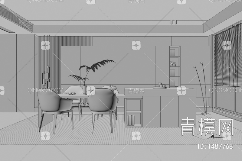 餐厅 餐桌椅 餐厅 画 落地灯 电视墙 餐厅 奶油风餐厅 楼梯 电视墙 电视柜3D模型下载【ID:1487768】