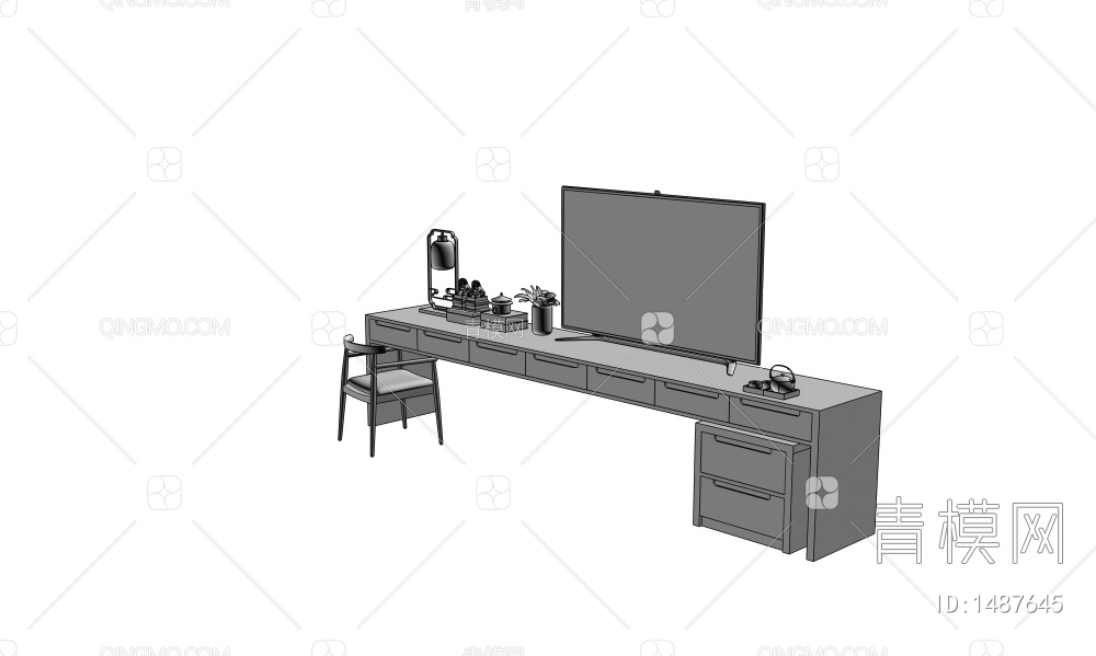 书桌椅组合3D模型下载【ID:1487645】