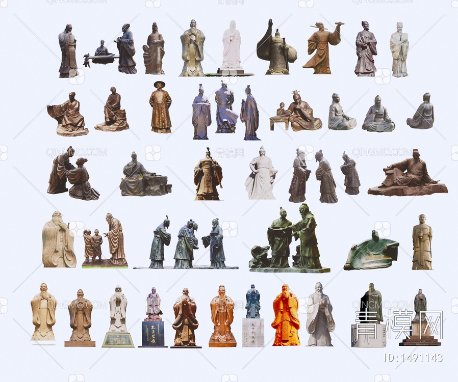 古代人物雕塑 文人雕塑 人物雕像 古代文人雕像 孔子雕塑SU模型下载【ID:1491143】