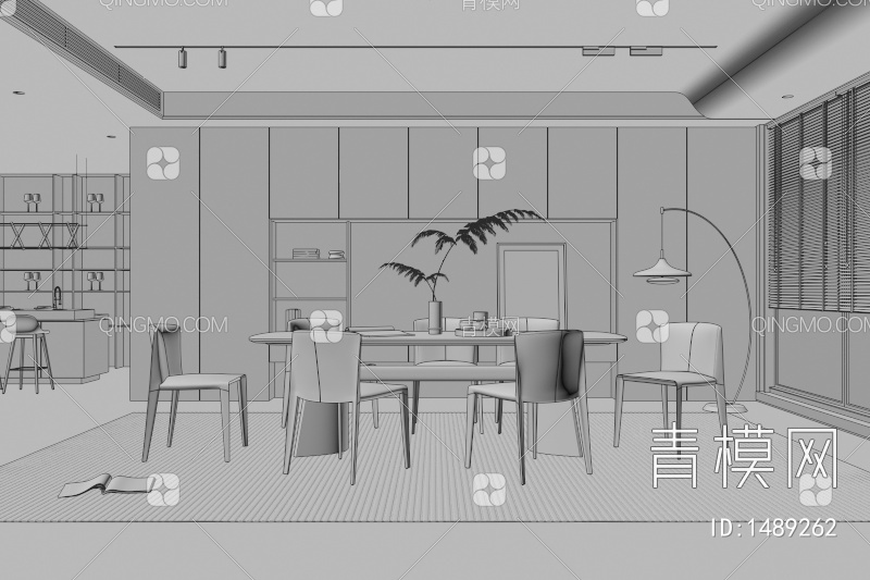 餐厅 餐桌椅 餐厅 画 落地灯 电视墙 餐厅 奶油风餐厅 楼梯 电视墙 电视柜3D模型下载【ID:1489262】