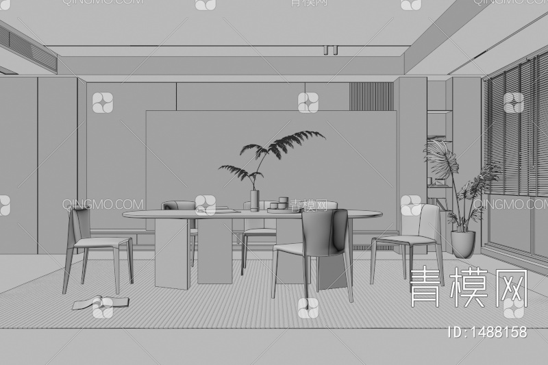 餐厅 餐桌椅 餐厅 画 落地灯 电视墙 餐厅 奶油风餐厅 楼梯 电视墙 电视柜3D模型下载【ID:1488158】