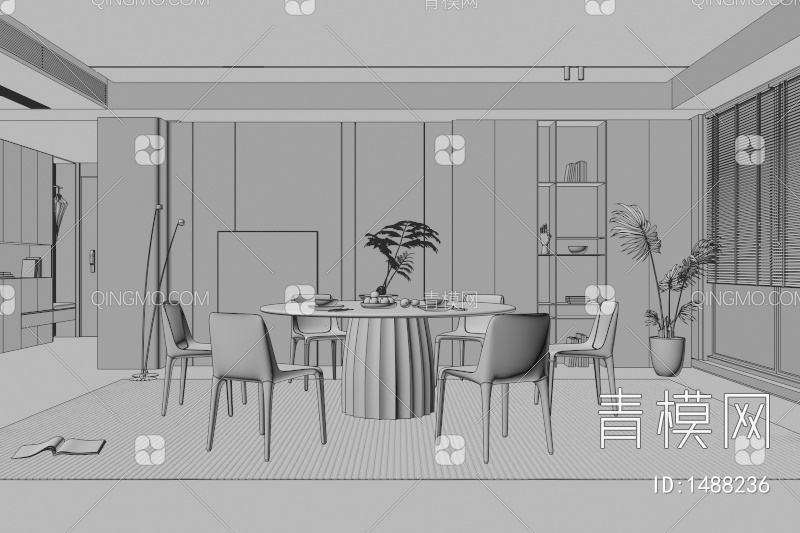 餐厅 餐桌椅 餐厅 画 落地灯 电视墙 餐厅 奶油风餐厅 楼梯 电视墙 电视柜3D模型下载【ID:1488236】