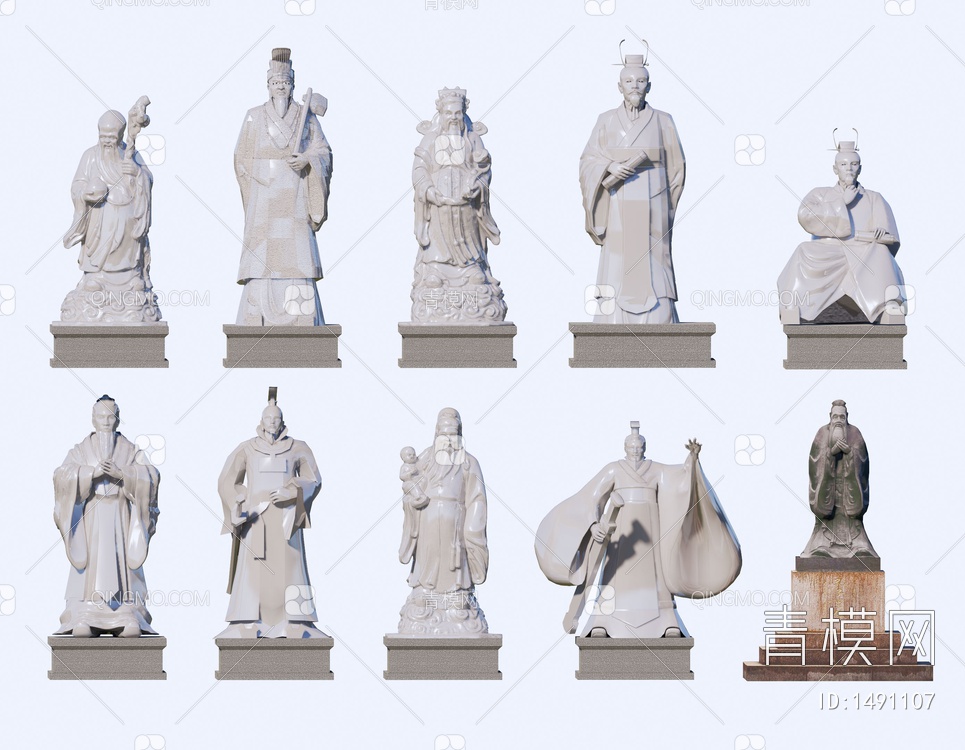 人物雕像 古代文人雕像 孔子雕塑  古代人物雕塑 福星雕塑 将军雕塑SU模型下载【ID:1491107】