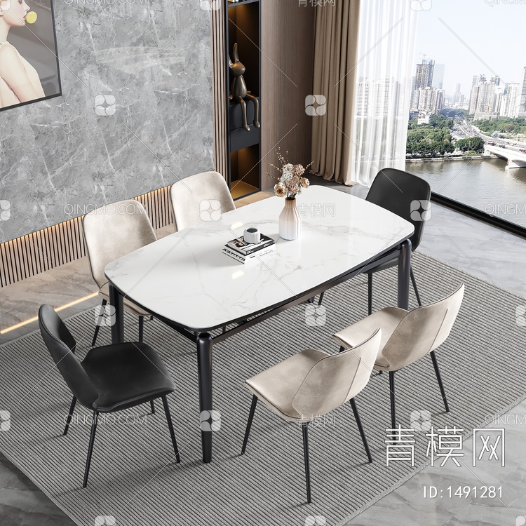 餐桌椅组合 桌子 饰品 摆件3D模型下载【ID:1491281】