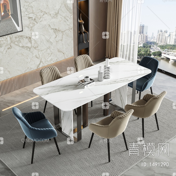 餐桌椅组合 桌子 饰品 摆件3D模型下载【ID:1491290】