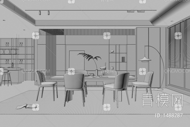 餐厅 餐桌椅3D模型下载【ID:1488287】