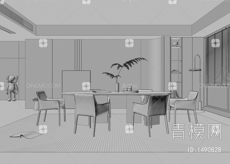 餐厅 餐桌椅 餐厅 画 落地灯 电视墙 餐厅 奶油风餐厅 楼梯 电视墙 电视柜3D模型下载【ID:1490828】