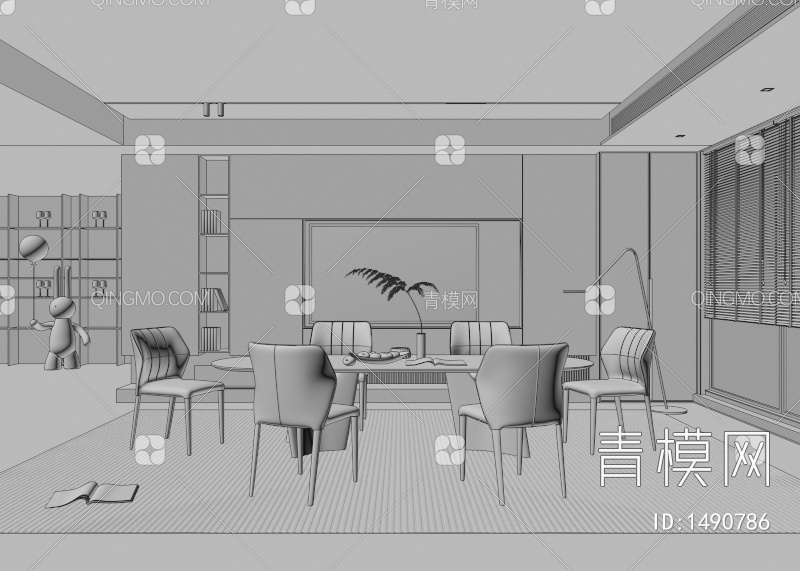 餐厅 餐桌椅 餐厅 画 落地灯 电视墙 餐厅 奶油风餐厅 楼梯 电视墙 电视柜3D模型下载【ID:1490786】
