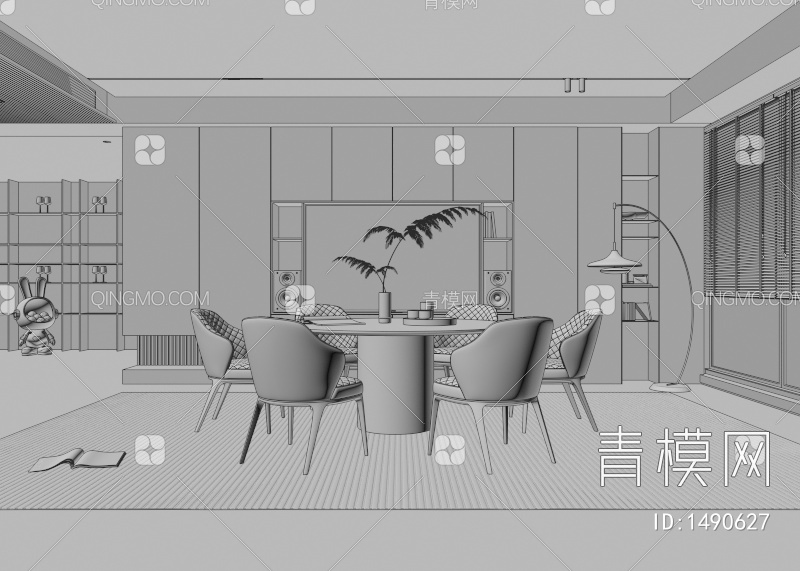 餐厅 餐桌椅 餐厅 画 落地灯 电视墙 餐厅 奶油风餐厅 楼梯 电视墙 电视柜3D模型下载【ID:1490627】