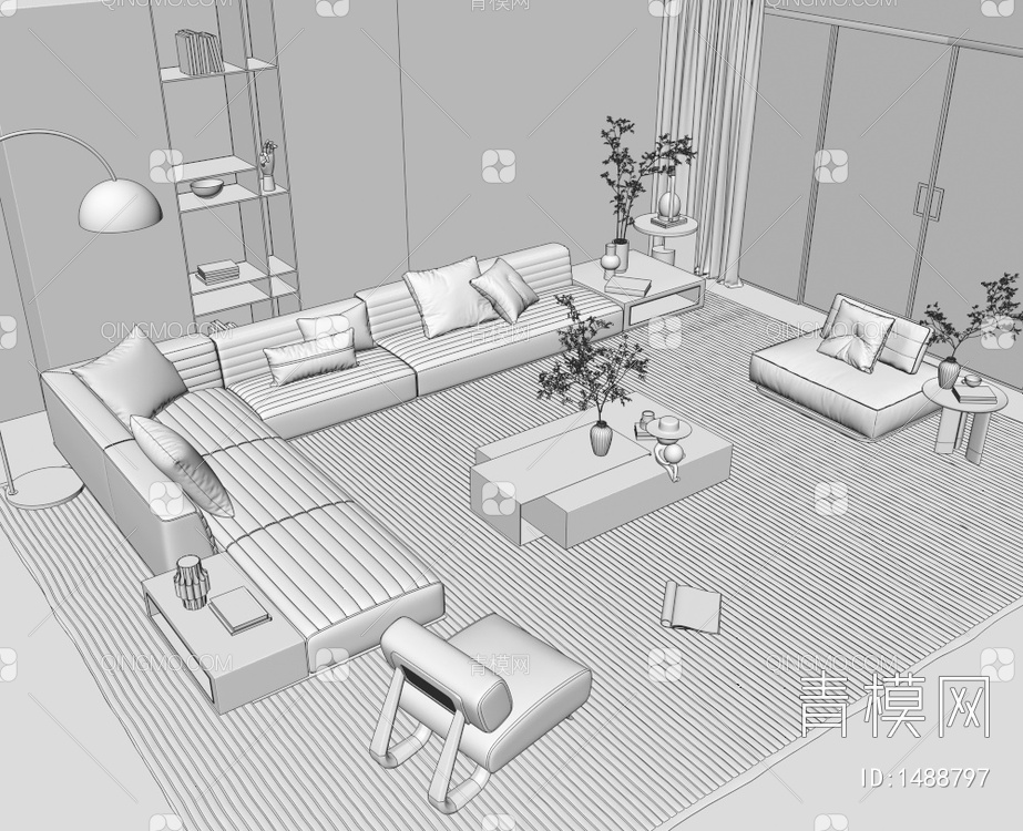沙发茶几组合3D模型下载【ID:1488797】