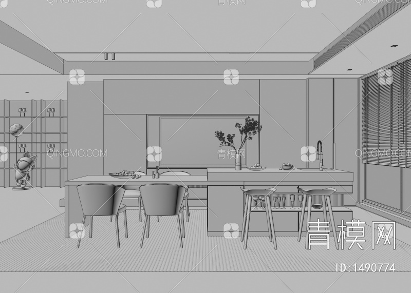 餐厅 餐桌椅 餐厅 画 落地灯 电视墙 餐厅 奶油风餐厅 楼梯 电视墙 电视柜3D模型下载【ID:1490774】