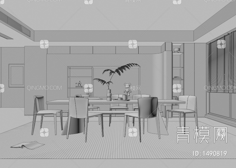 餐厅 餐桌椅 餐厅 画 落地灯 电视墙 餐厅 奶油风餐厅 楼梯 电视墙 电视柜3D模型下载【ID:1490819】