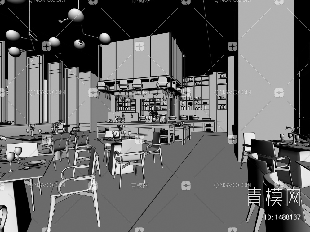 酒店餐厅3D模型下载【ID:1488137】