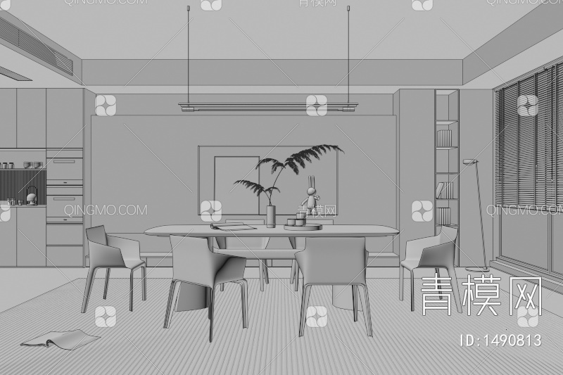 餐厅 餐桌椅 餐厅 画 落地灯 电视墙 餐厅 奶油风餐厅 楼梯 电视墙 电视柜3D模型下载【ID:1490813】