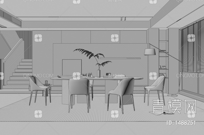 餐厅 餐桌椅3D模型下载【ID:1488251】