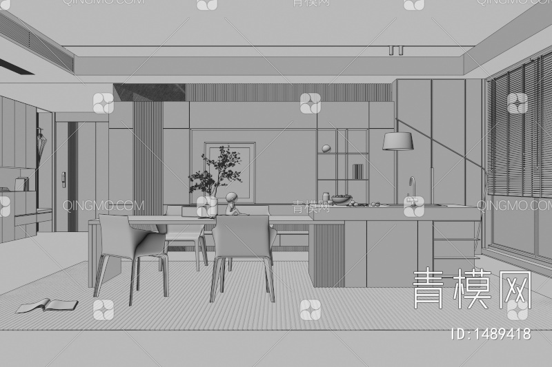 餐厅 餐桌椅 餐厅 画 落地灯 电视墙 餐厅 奶油风餐厅 楼梯 电视墙 电视柜3D模型下载【ID:1489418】