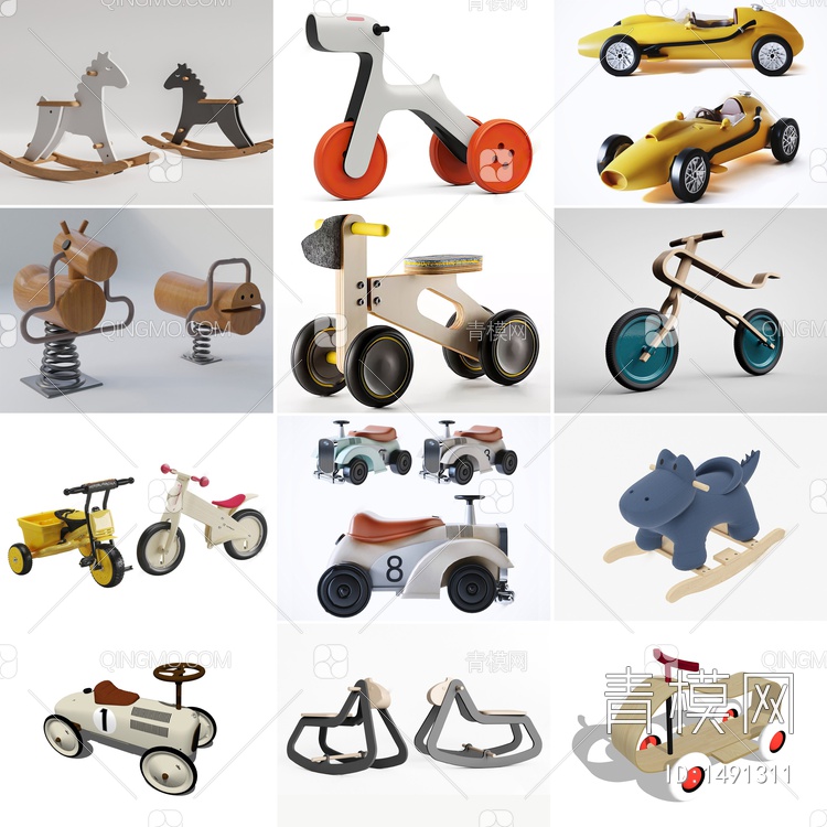 儿童玩具车 自行车 三轮车 木马 摇摇椅SU模型下载【ID:1491311】