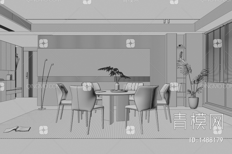 餐厅 餐桌椅 餐厅 画 落地灯 电视墙 餐厅 奶油风餐厅 楼梯 电视墙 电视柜3D模型下载【ID:1488179】