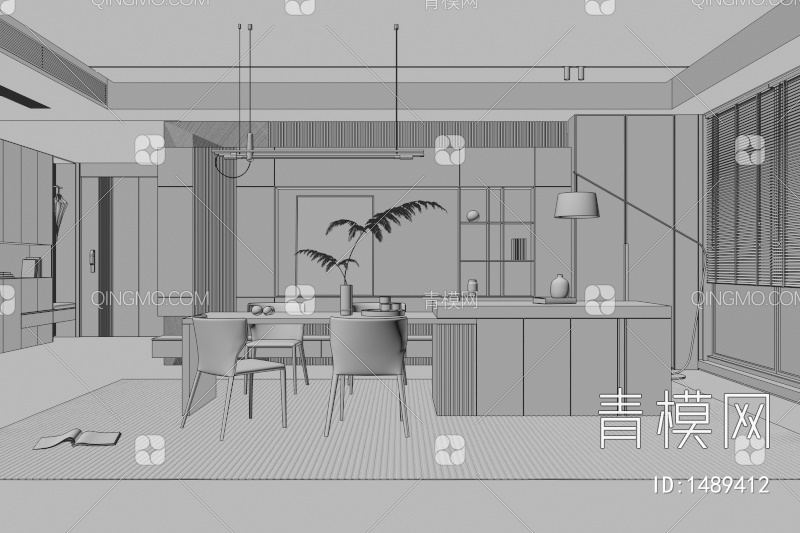 餐厅 餐桌椅 餐厅 画 落地灯 电视墙 餐厅 奶油风餐厅 楼梯 电视墙 电视柜3D模型下载【ID:1489412】