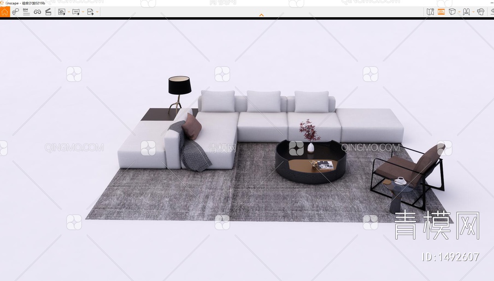 沙发组合，茶几，休闲椅，艺术台灯，布艺沙发，条纹地毯SU模型下载【ID:1492607】