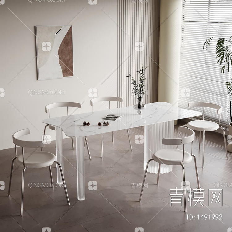 奶油风餐桌 餐椅 桌子 饰品 摆件3D模型下载【ID:1491992】