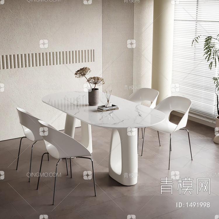 奶油风餐桌 餐椅 桌子 饰品 摆件3D模型下载【ID:1491998】