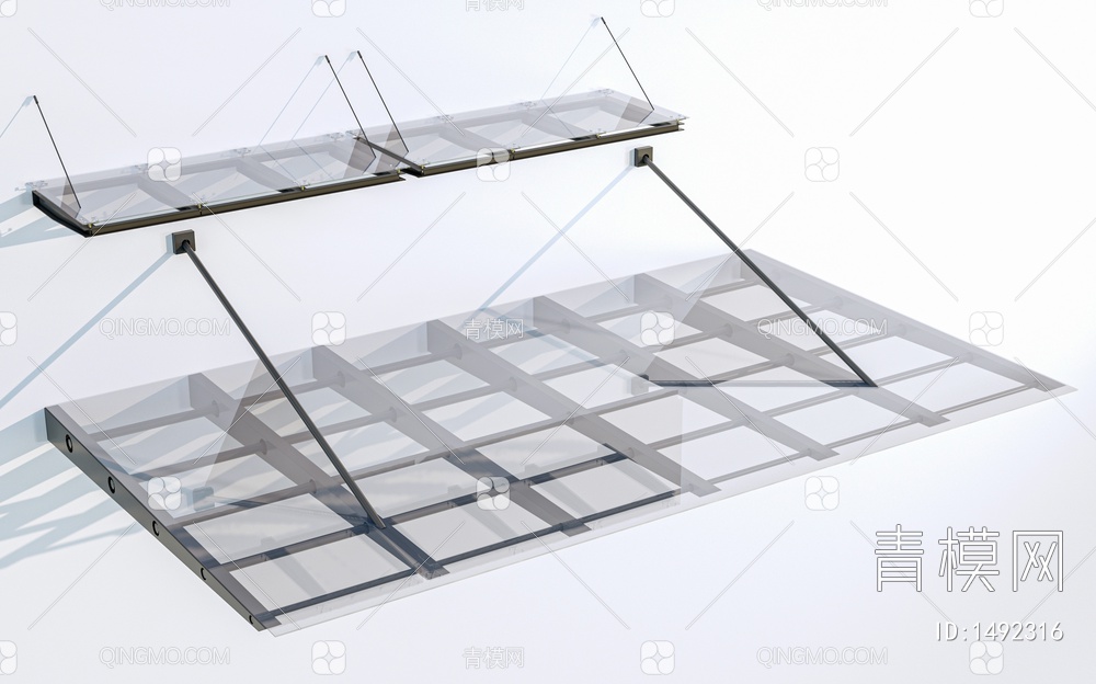 钢结构雨棚 玻璃雨棚 玻璃遮阳板 户外雨棚SU模型下载【ID:1492316】