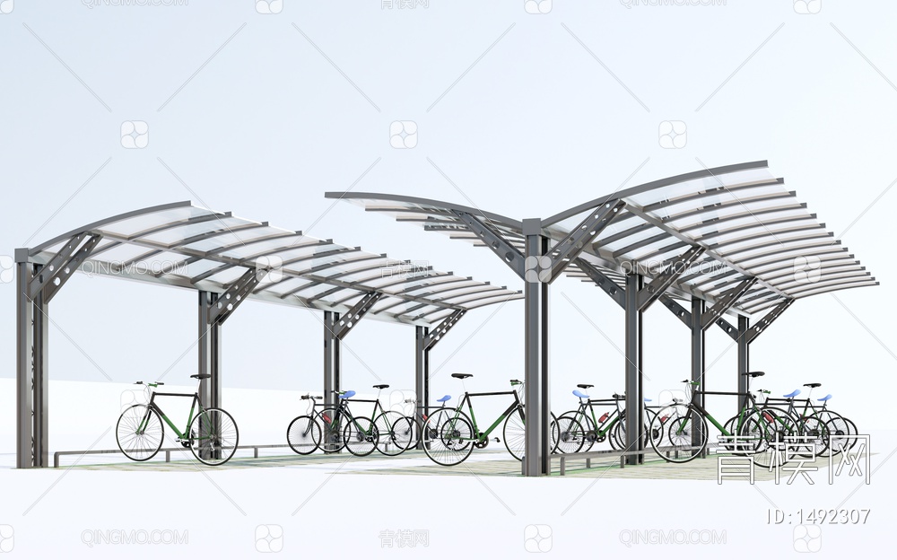 非机动车棚 自行车棚 停车场 雨棚 钢结构雨棚 玻璃雨棚 遮阳棚SU模型下载【ID:1492307】