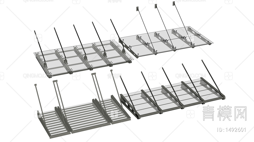 钢结构雨棚 玻璃雨棚 玻璃遮阳板 户外雨棚12SU模型下载【ID:1492601】