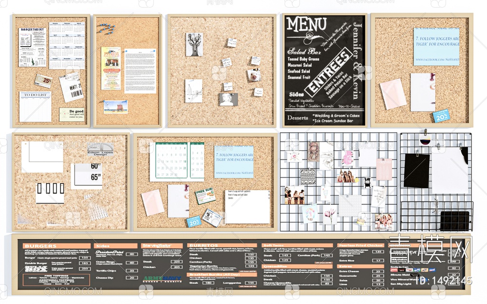 软木板 留言板 挂饰挂件 网格墙 小黑板SU模型下载【ID:1492145】