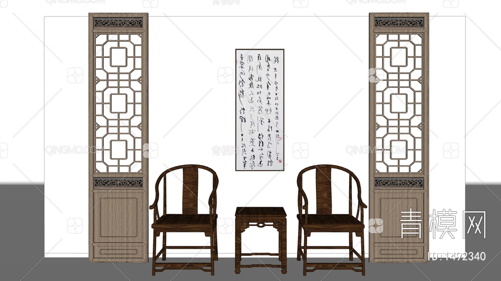 太师椅 家具 桌椅 门窗 字画SU模型下载【ID:1492340】