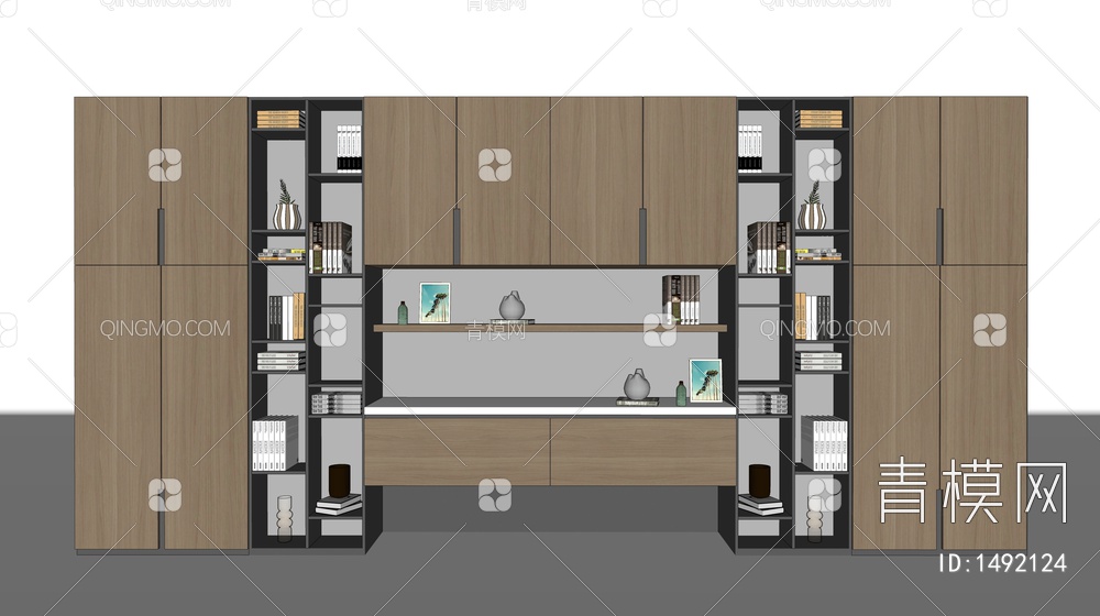 书柜 书架 储物柜 壁柜 装饰柜 文件柜SU模型下载【ID:1492124】