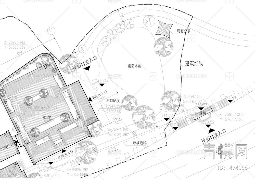民俗村规划设计总平面图【ID:1494056】