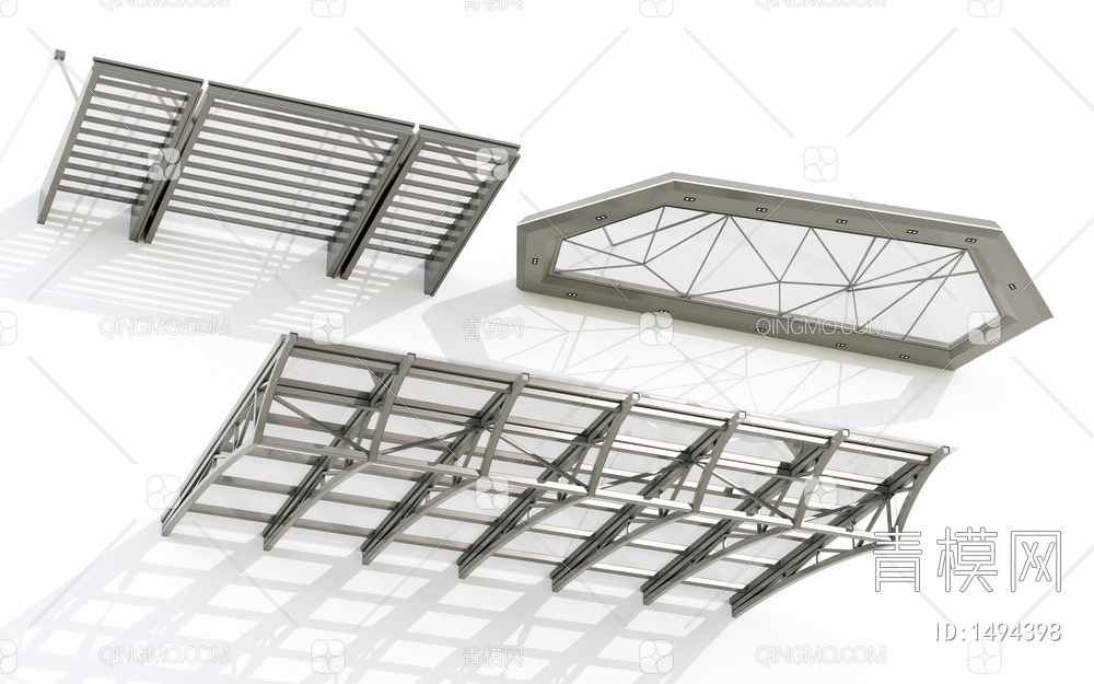 钢结构雨棚 玻璃雨棚 玻璃遮阳板 户外雨棚SU模型下载【ID:1494398】