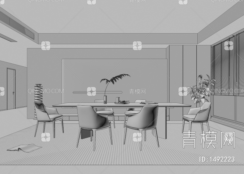 餐厅 餐桌椅 餐厅 画 落地灯 电视墙 餐厅 奶油风餐厅 楼梯 电视墙 电视柜3D模型下载【ID:1492223】