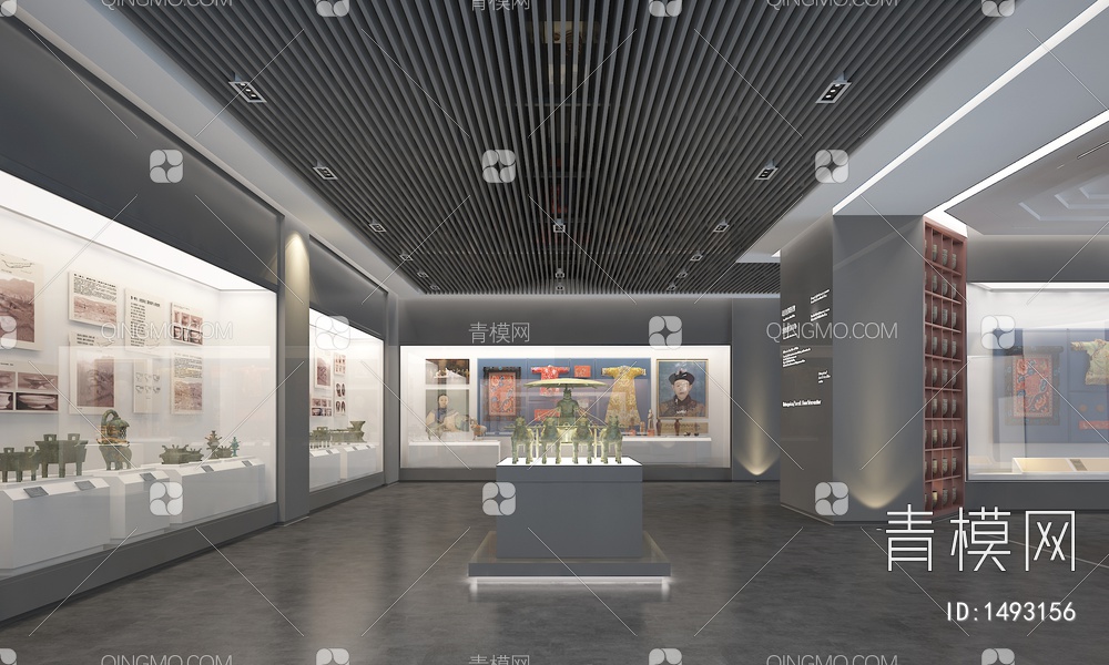 清朝文化博物馆 文物展示柜 清朝服饰 石器文物3D模型下载【ID:1493156】