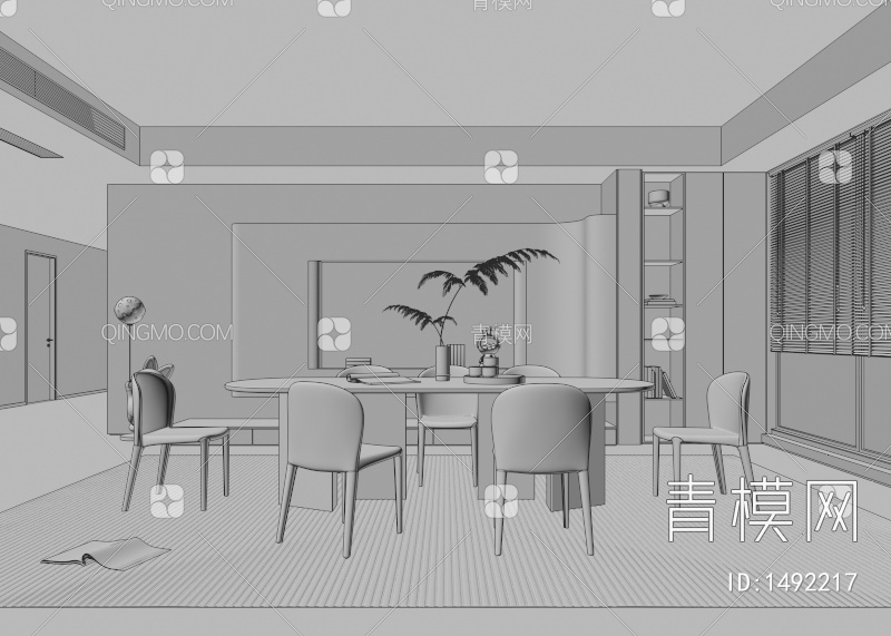 餐厅 餐桌椅 餐厅 画 落地灯 电视墙 餐厅 奶油风餐厅 楼梯 电视墙 电视柜3D模型下载【ID:1492217】