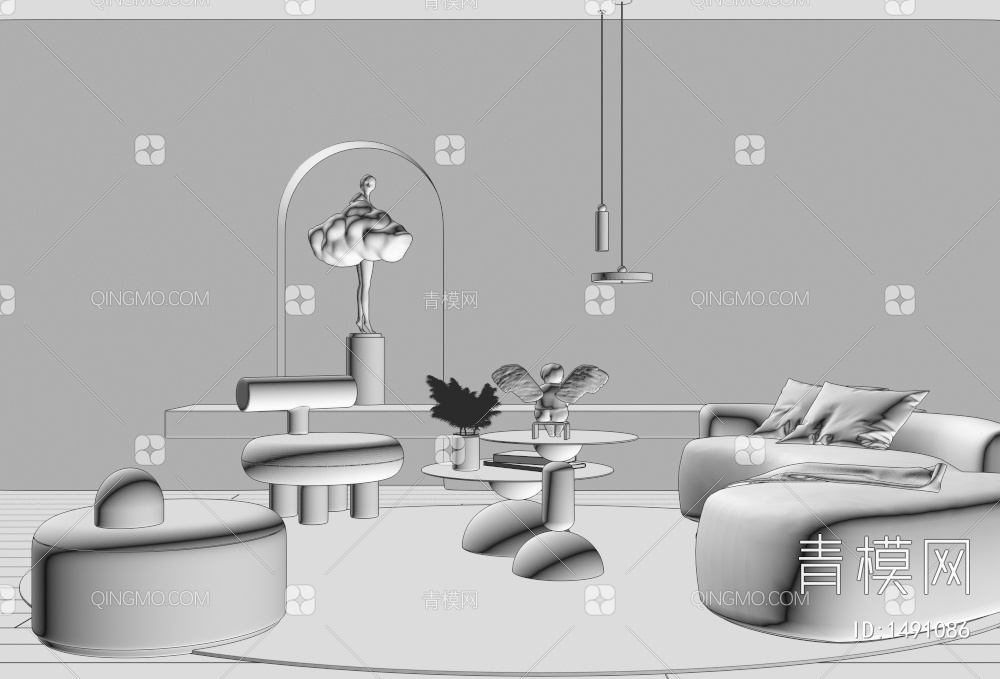 沙发茶几组合3D模型下载【ID:1491086】