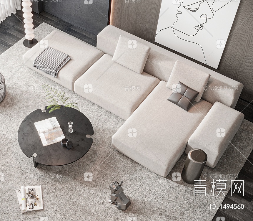 沙发茶几组合3D模型下载【ID:1494560】