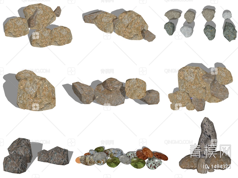石头 景观石 置石 石块 石堆SU模型下载【ID:1494323】