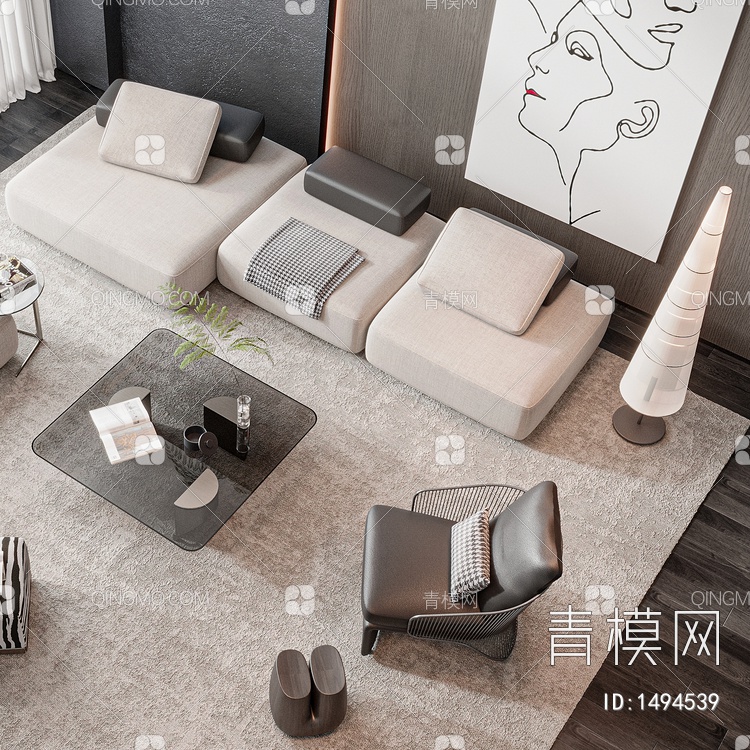 沙发茶几组合3D模型下载【ID:1494539】
