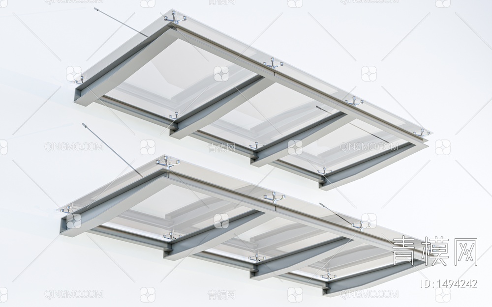 钢结构雨棚 玻璃雨棚 玻璃遮阳板 户外雨棚SU模型下载【ID:1494242】