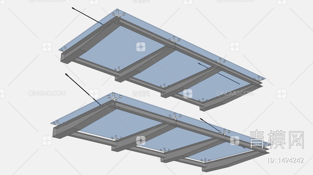 钢结构雨棚 玻璃雨棚 玻璃遮阳板 户外雨棚SU模型下载【ID:1494242】
