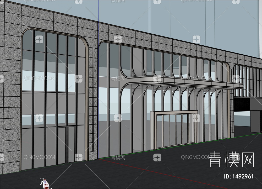 办公&酒店建筑弧形雨棚SU模型下载【ID:1492961】