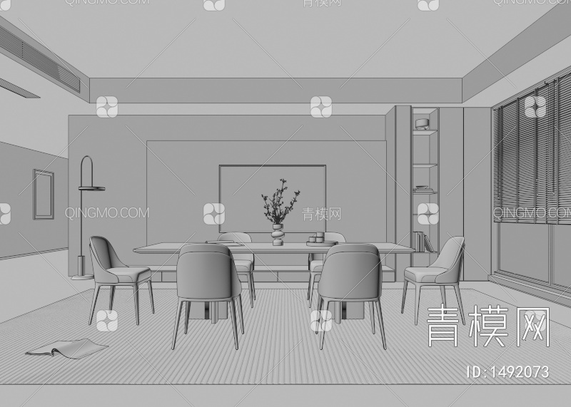 餐厅 餐桌椅 餐厅 画 落地灯 电视墙 餐厅 奶油风餐厅 楼梯 电视墙 电视柜3D模型下载【ID:1492073】