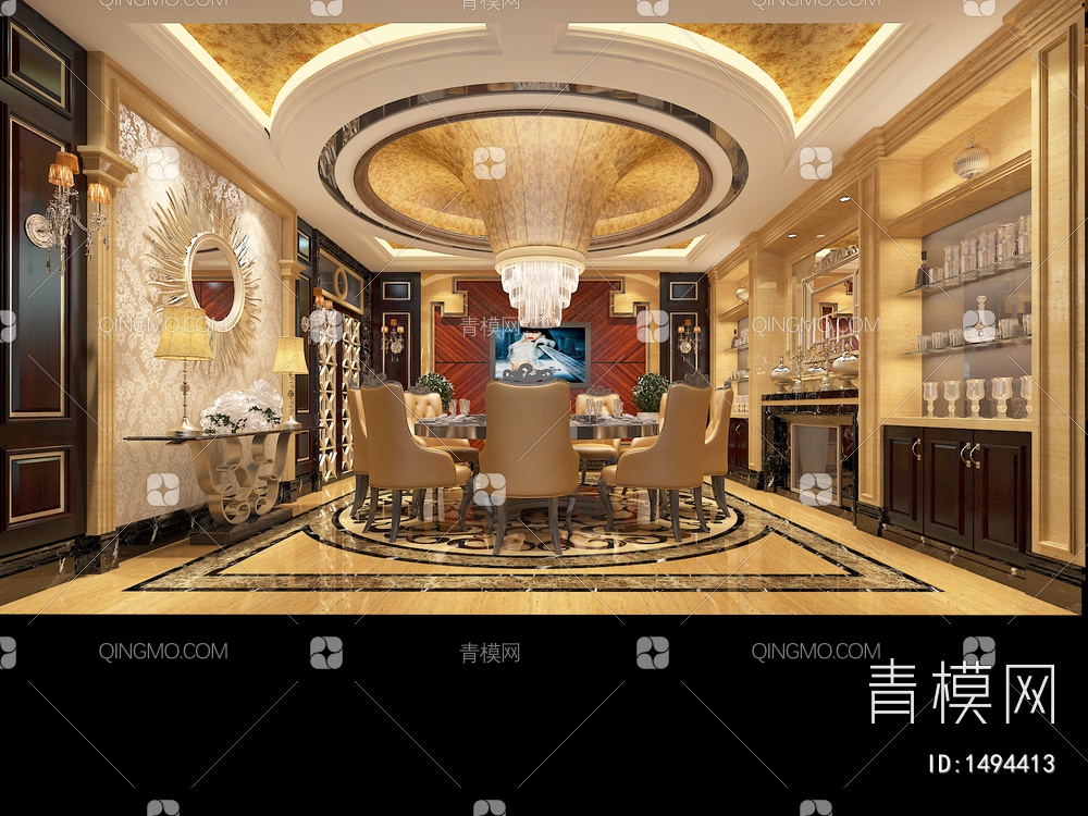 酒店餐厅包间3D模型下载【ID:1494413】