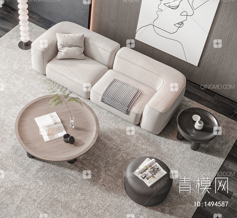 沙发茶几组合3D模型下载【ID:1494587】