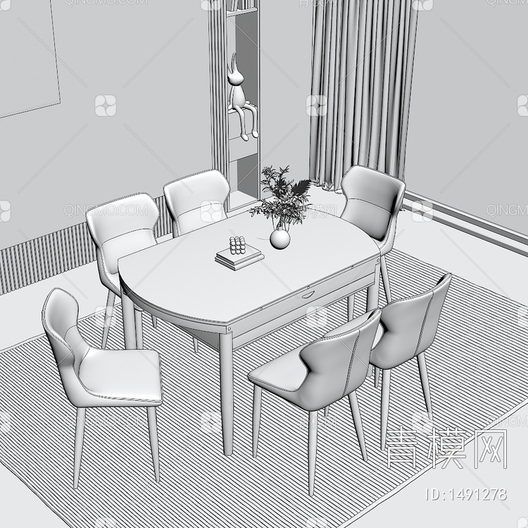 餐桌椅组合 桌子 饰品 摆件3D模型下载【ID:1491278】