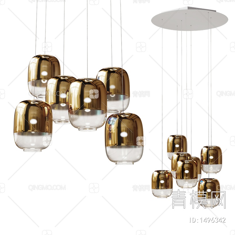 Gong mini suspended 多球金属吊灯3D模型下载【ID:1496342】